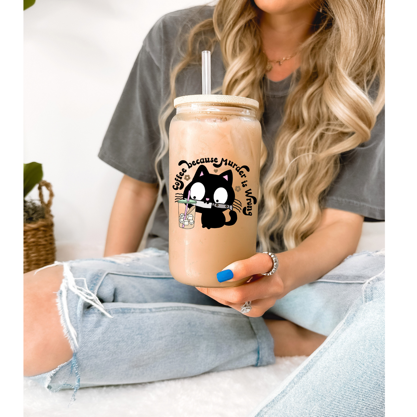 Coffee because Murder is wrong 16oz Can Glass