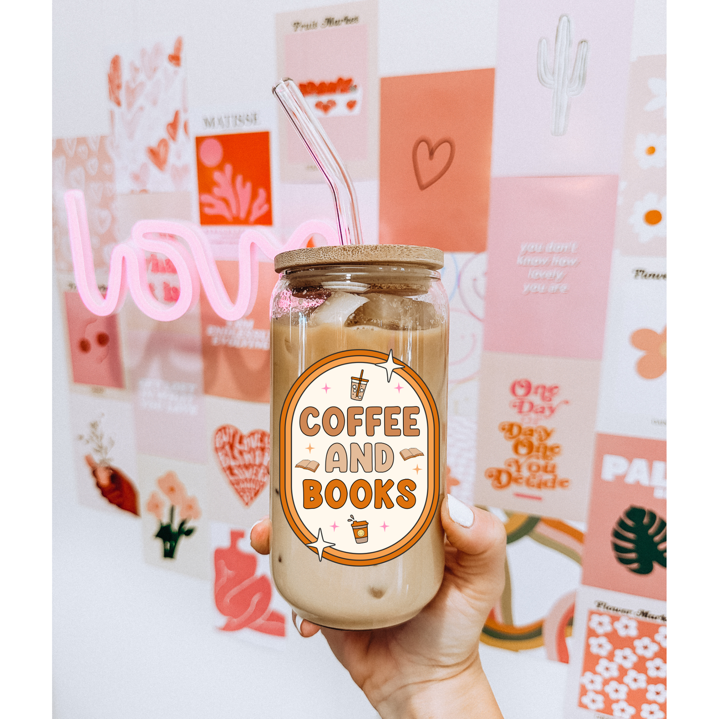 Coffee and Books 16oz Can Glass