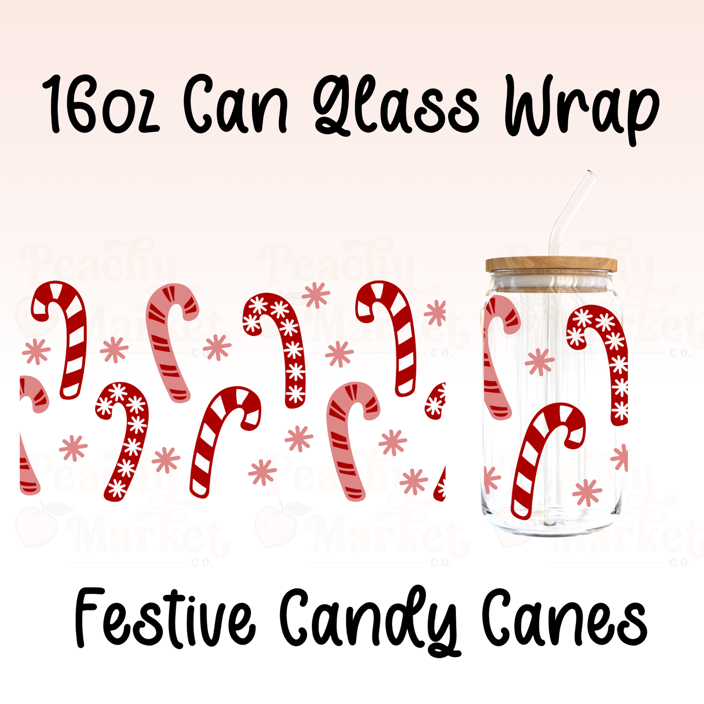 Festive Candy Canes 16oz Can Glass Wrap Vinyl