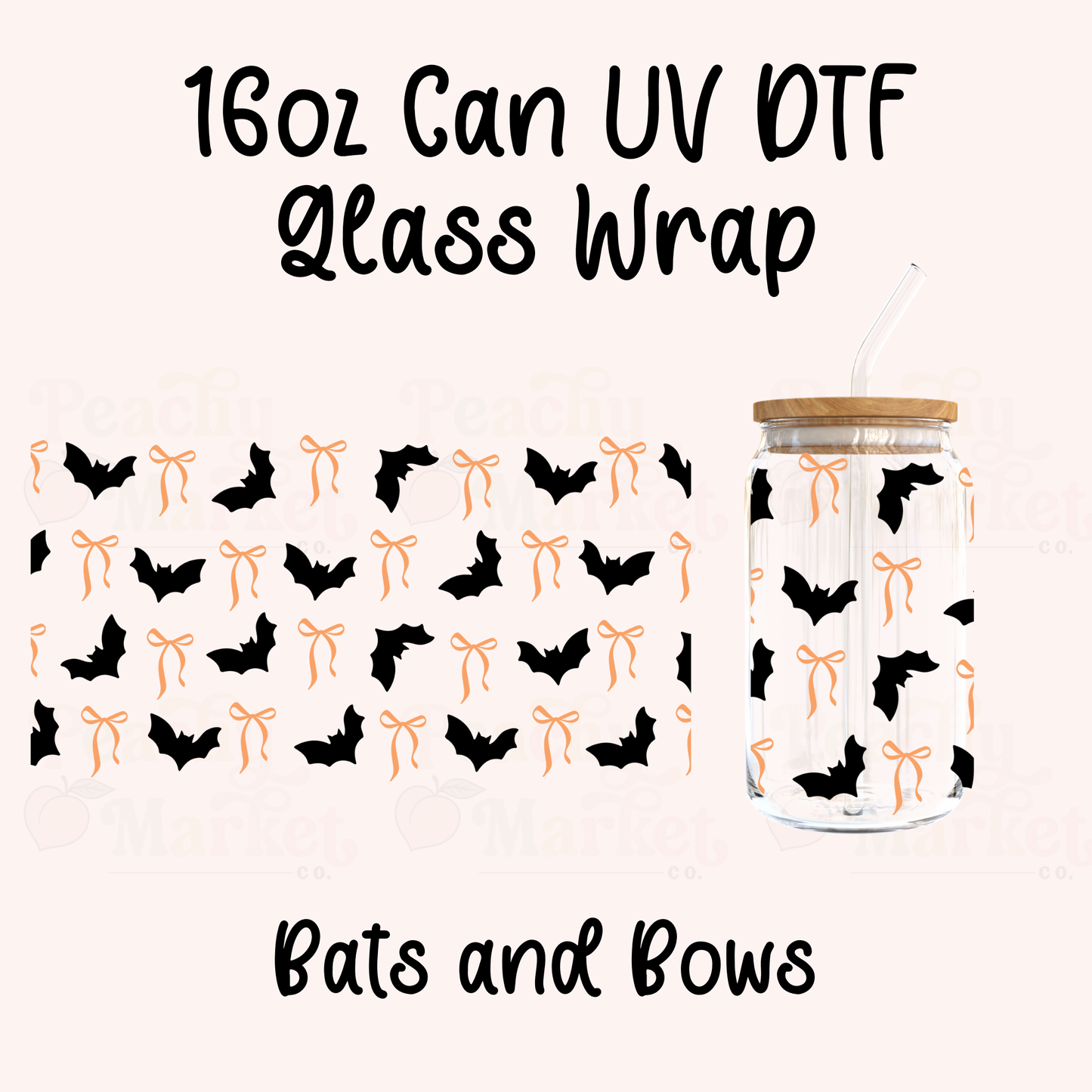 Bats and Bows 16oz Can Glass Wrap UV DTF