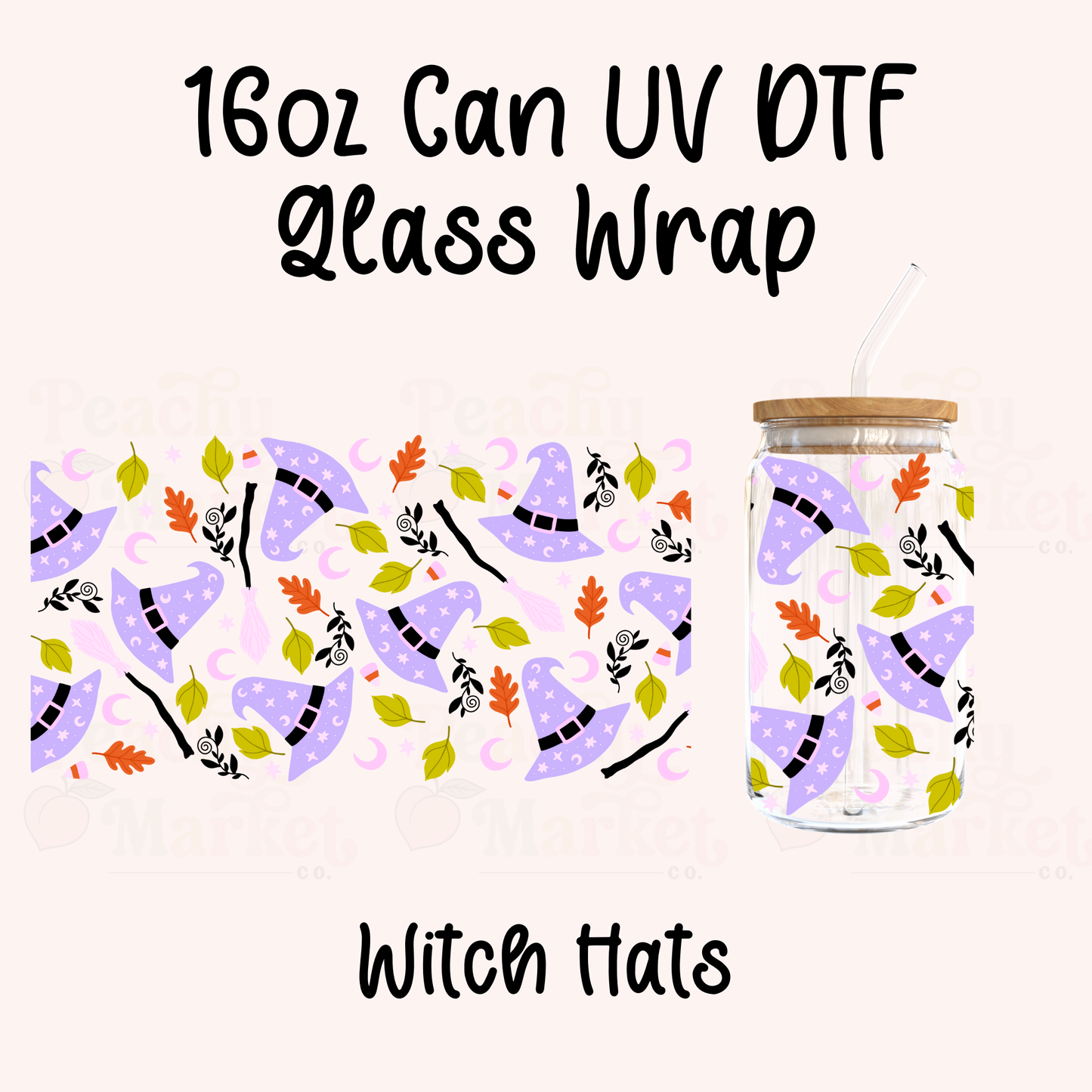 Witch Hats 16oz Can Glass Wrap UV DTF