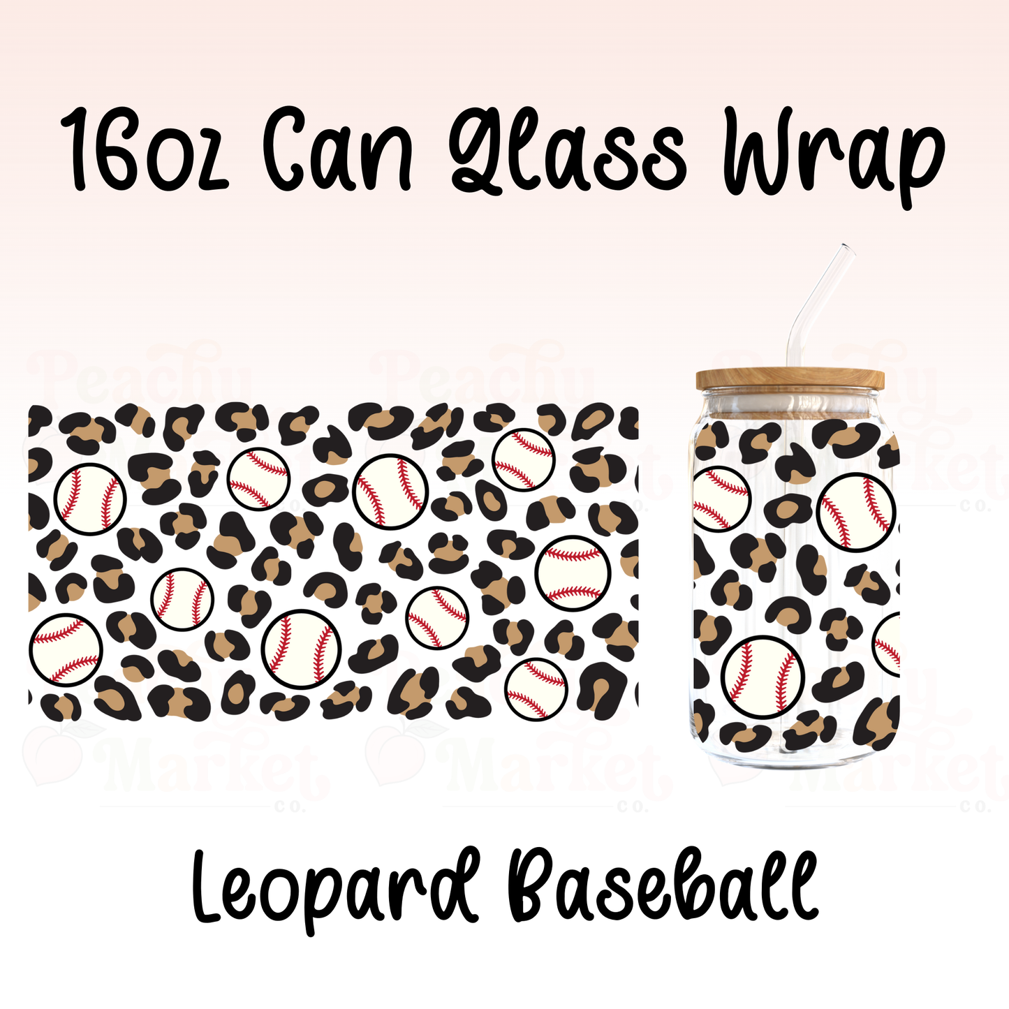 Leopard and Baseball 16oz Can Glass Wrap Vinyl