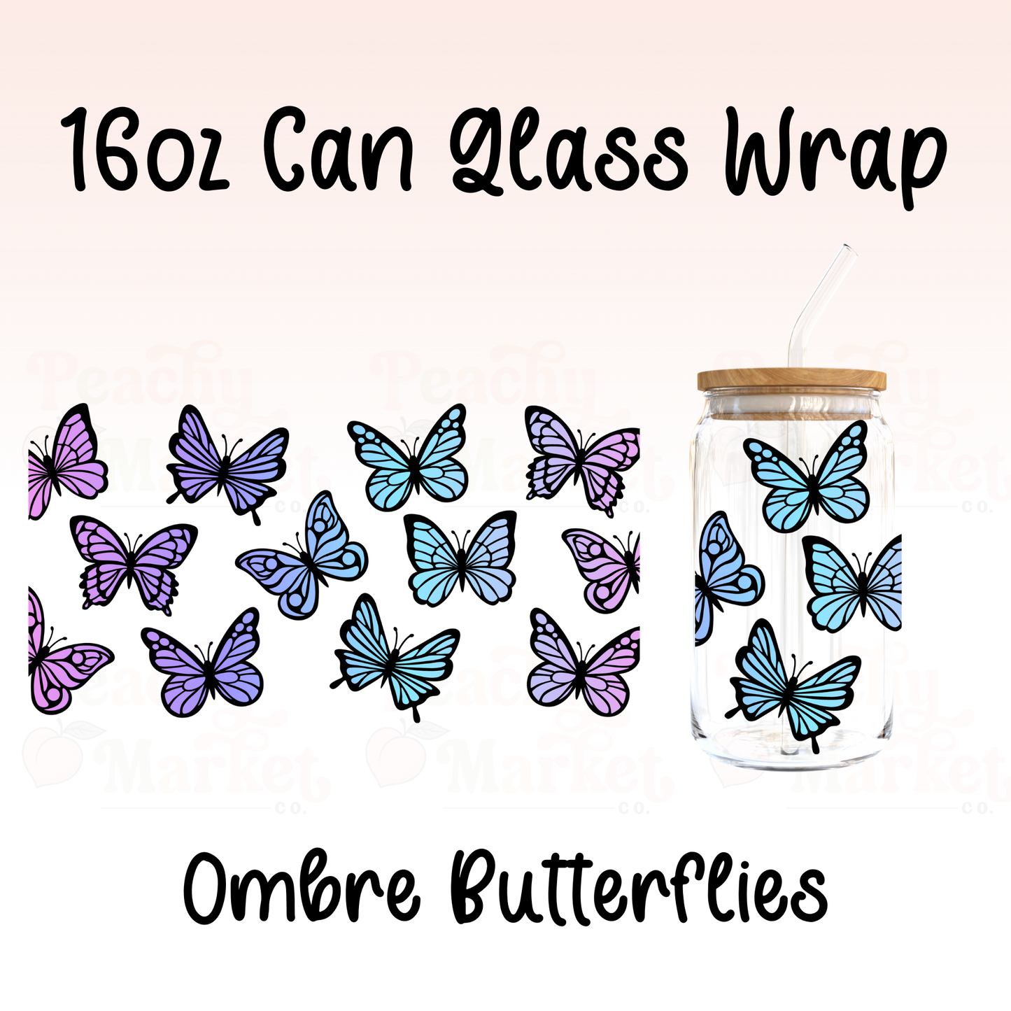 Ombre Butterflies 16oz Can Glass Wrap Vinyl