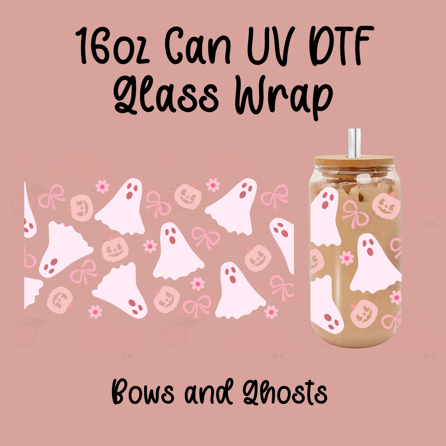 Bows and Ghosts 16oz Can Glass Wrap UV DTF