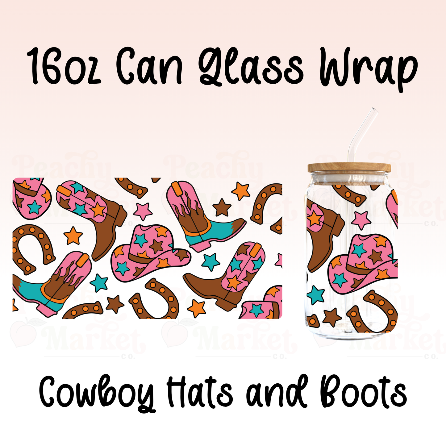 Cowboy Hats and Boots 16oz Can Glass Wrap Vinyl