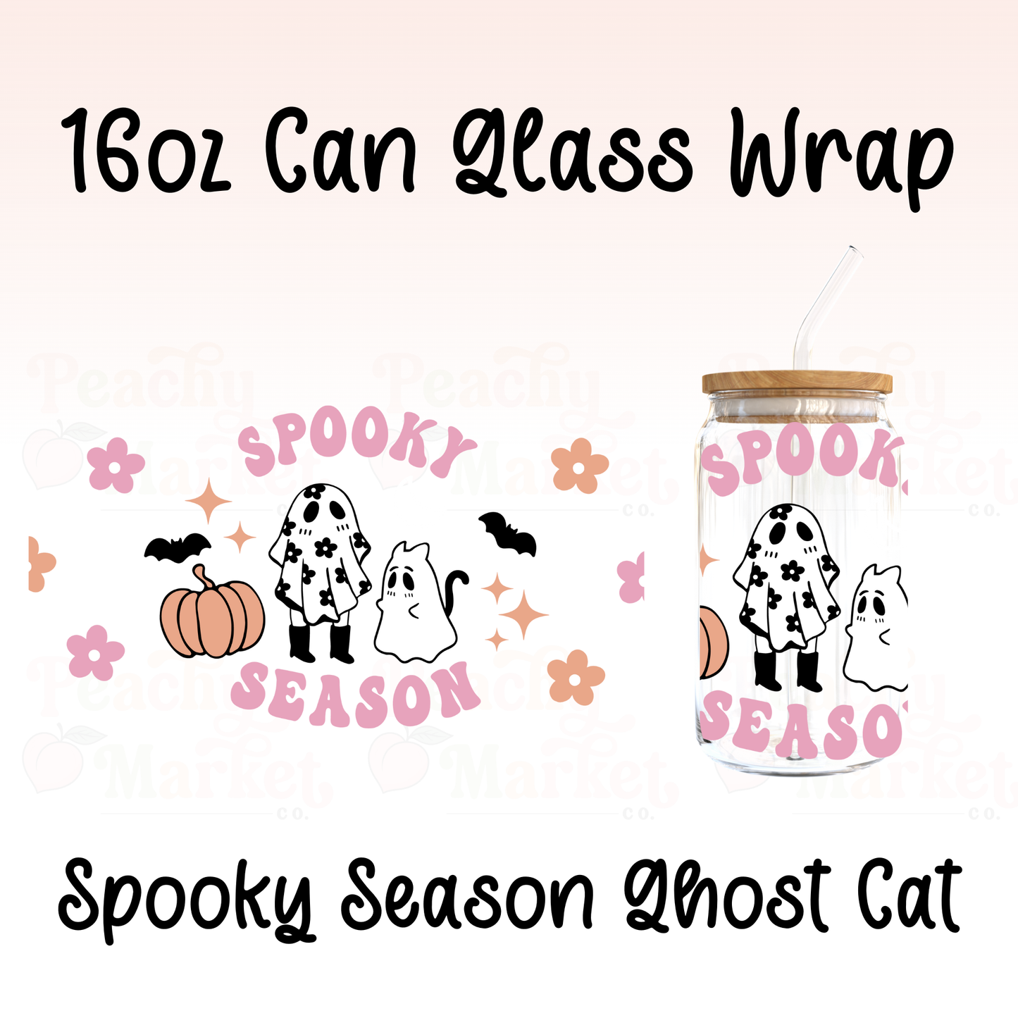Spooky Season Ghost Cat 16oz Can Glass Wrap Vinyl