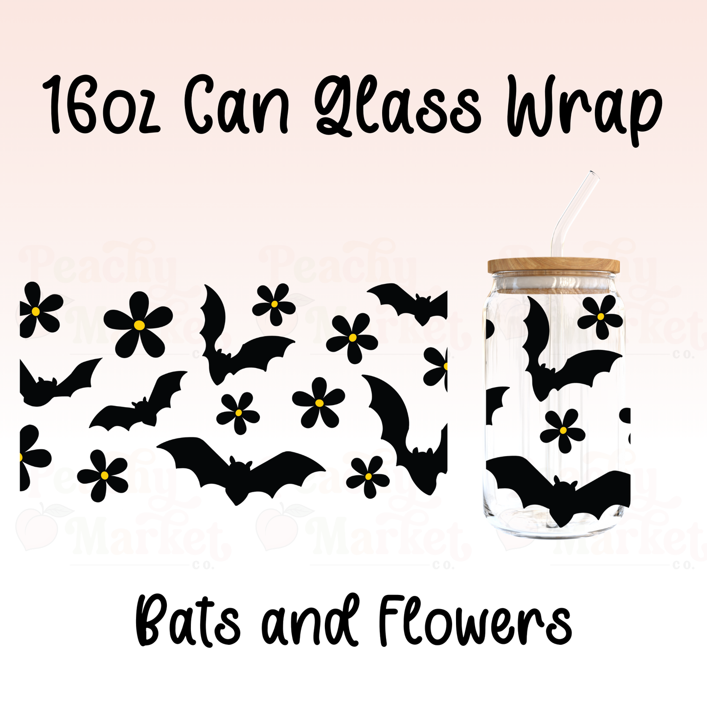 Bats and Flowers 16oz Can Glass Wrap Vinyl