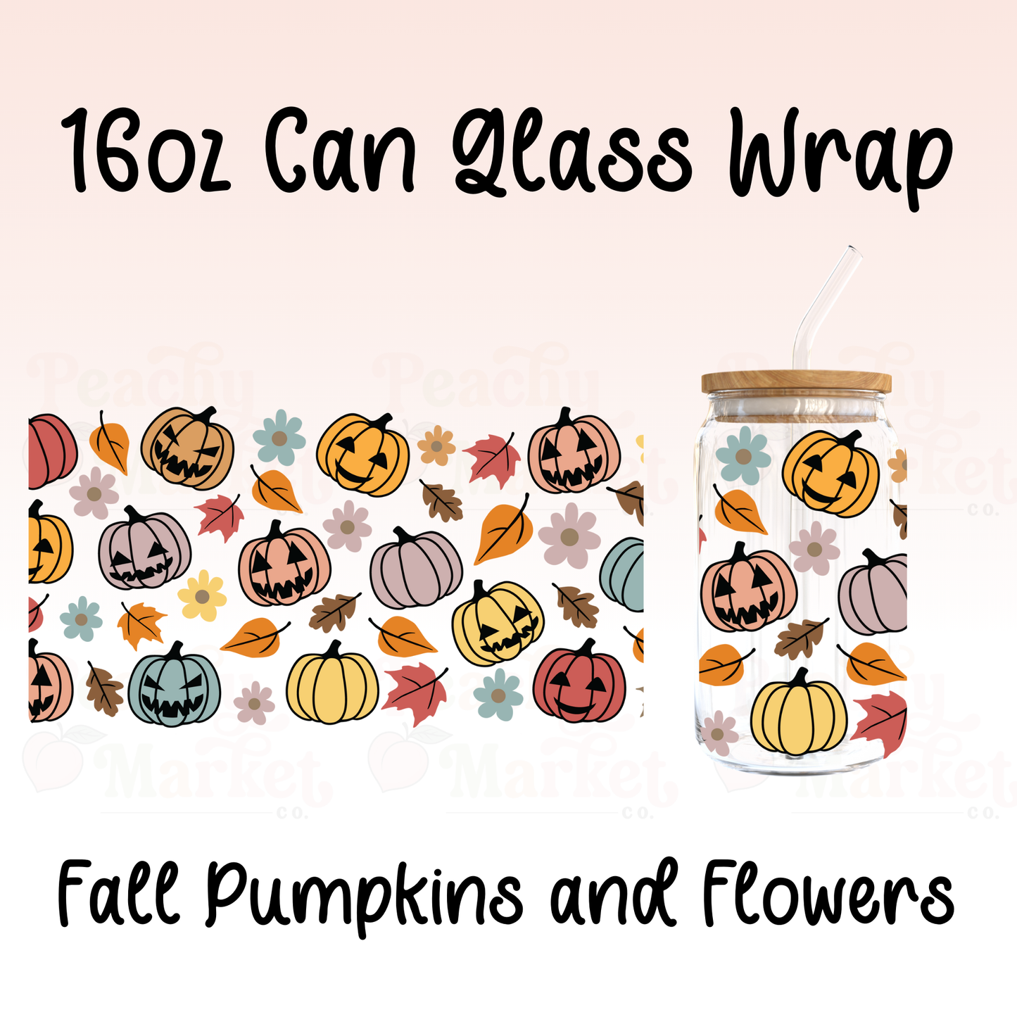 Fall Pumpkin and Flowers 16oz Can Glass Wrap Vinyl