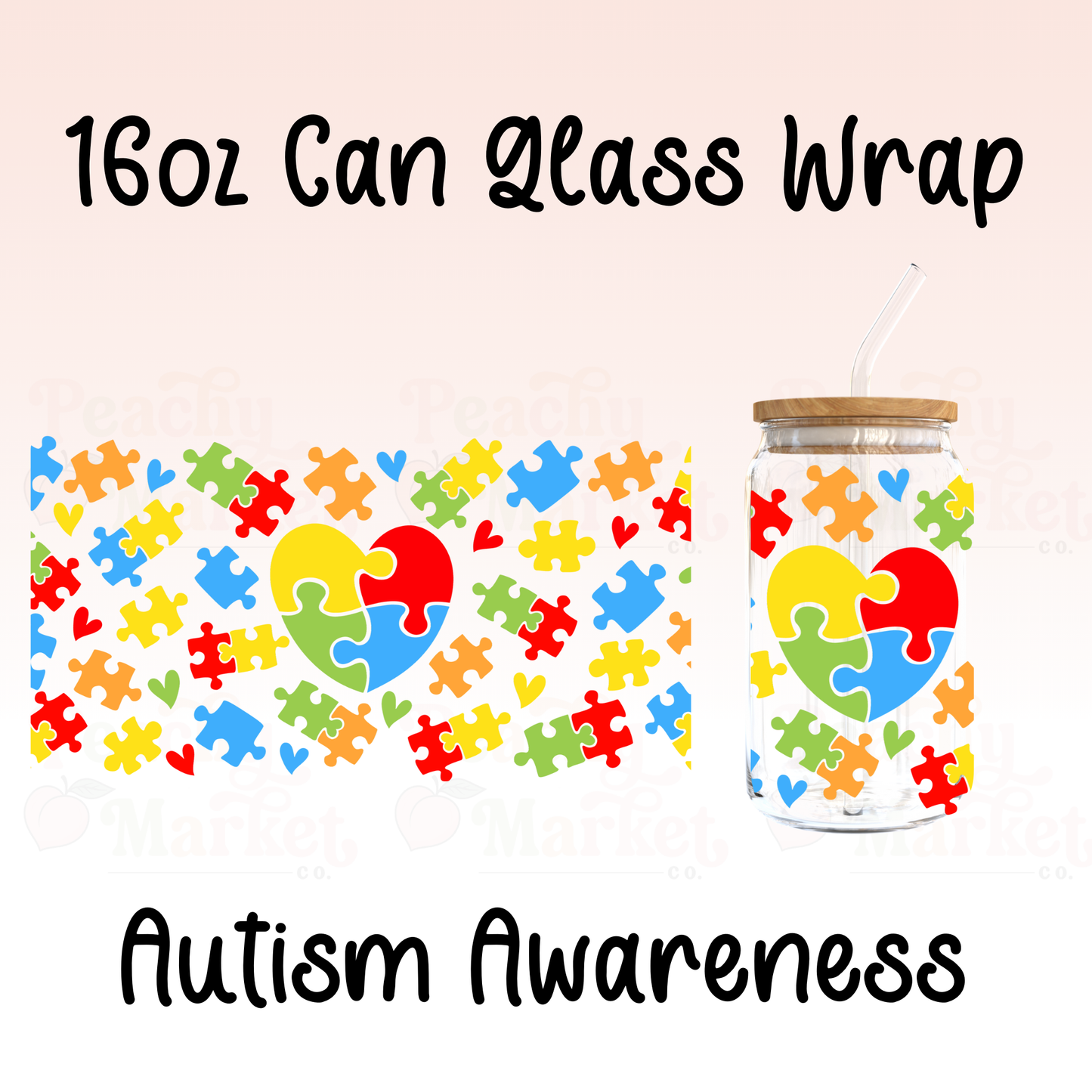 Autism Awareness 16oz Can Glass Wrap Vinyl