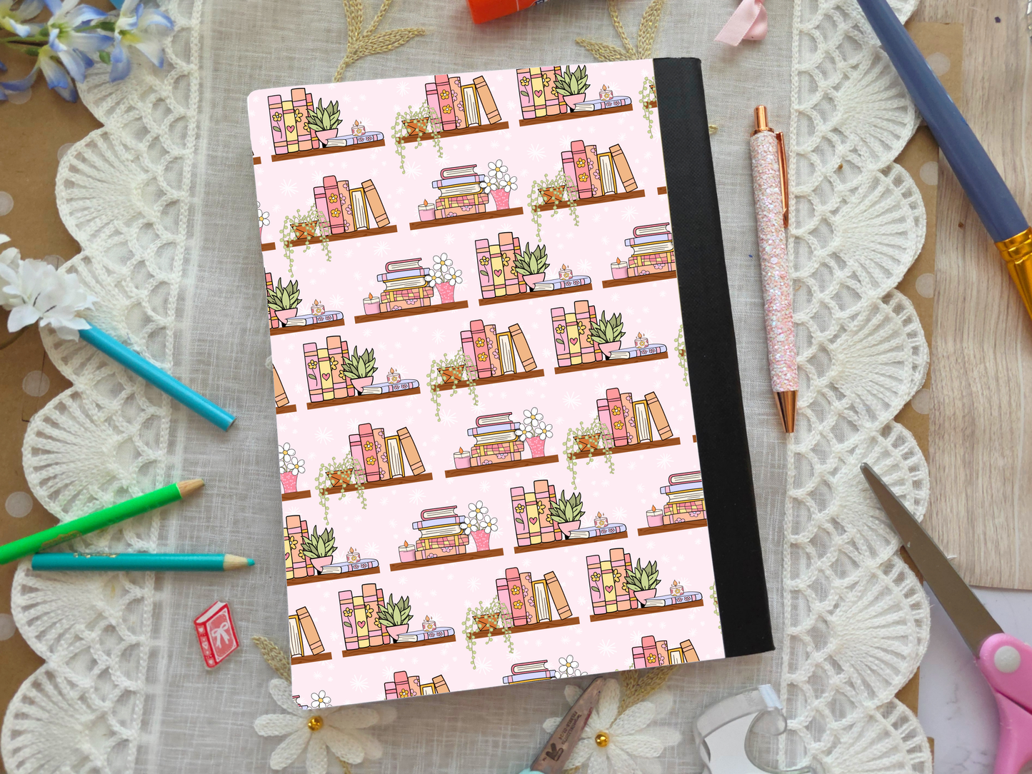 Floral Books Composition Notebook Wrap Front + Back