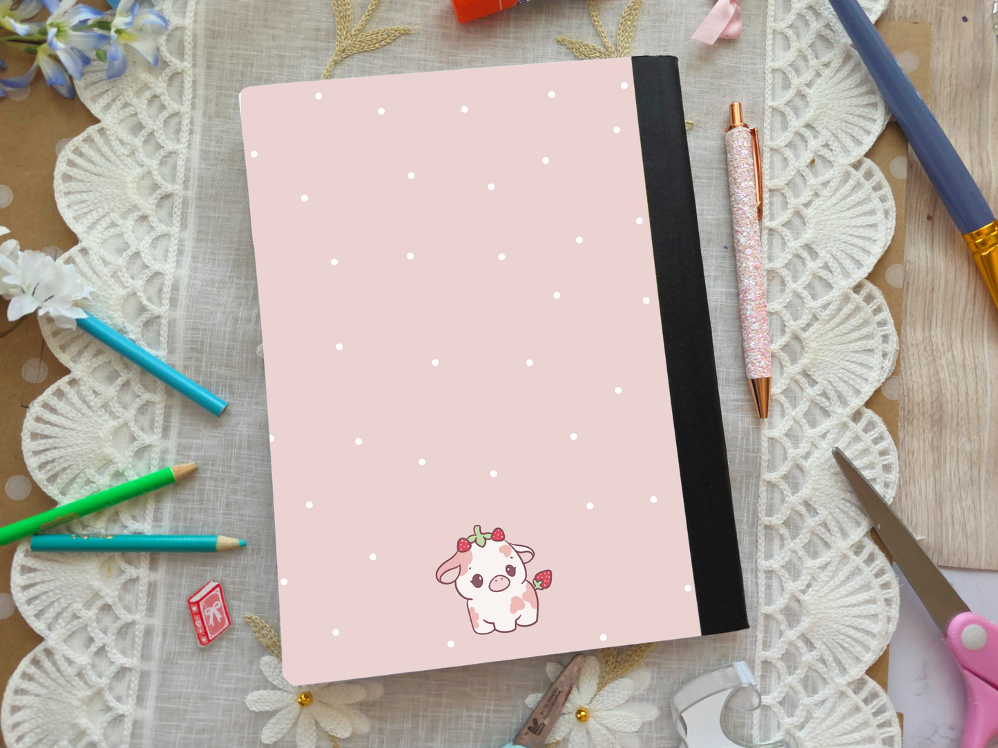 Strawberry Cow Composition Notebook Wrap Front + Back