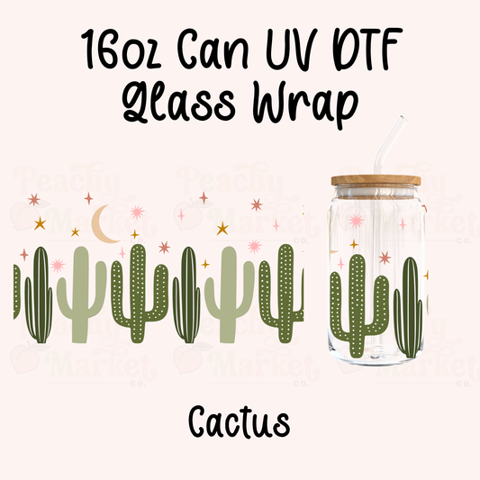 Cactus 16oz Can Glass Wrap UV DTF