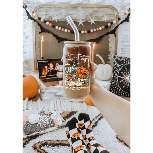 Halloween Spooky Town 16oz Can Glass