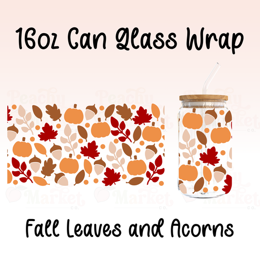 Fall Leaves and Acorns 16oz Can Glass Wrap Vinyl