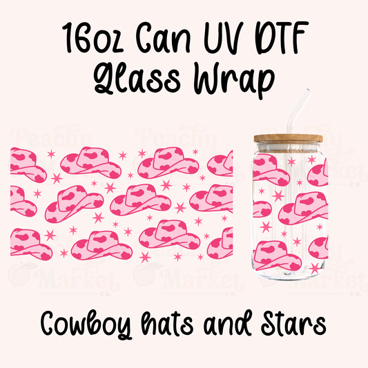 Cowboy Hats and Stars 16oz Can Glass Wrap UV DTF