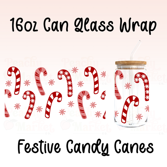 Festive Candy Canes 16oz Can Glass Wrap Vinyl