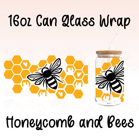 Honeycomb and Bees 16oz Can Glass Wrap Vinyl