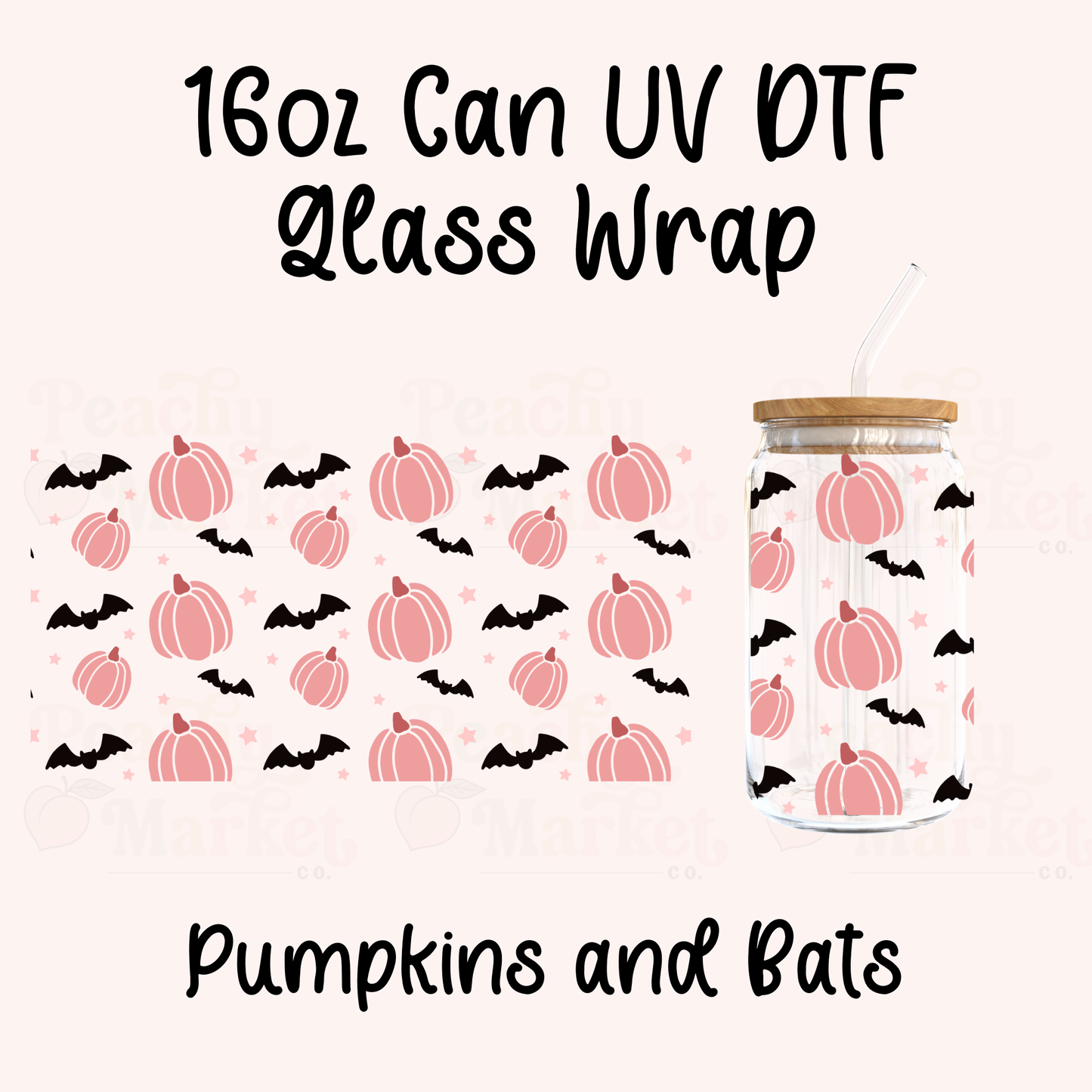 Pumpkins and Bats 16oz Can Glass Wrap UV DTF