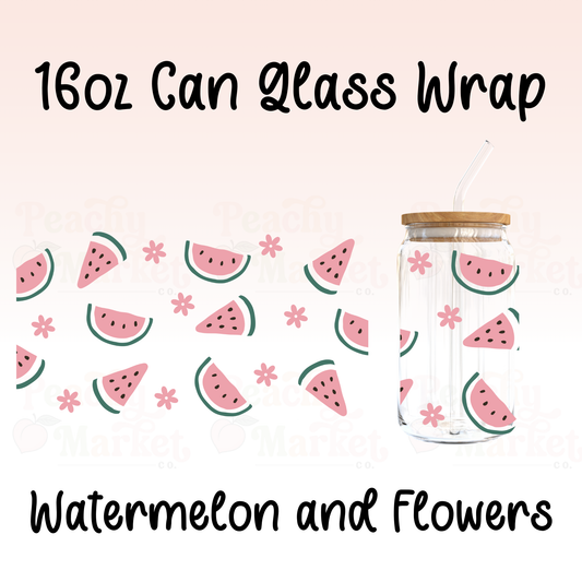 Watermelon and Flowers 16oz Can Glass Wrap Vinyl