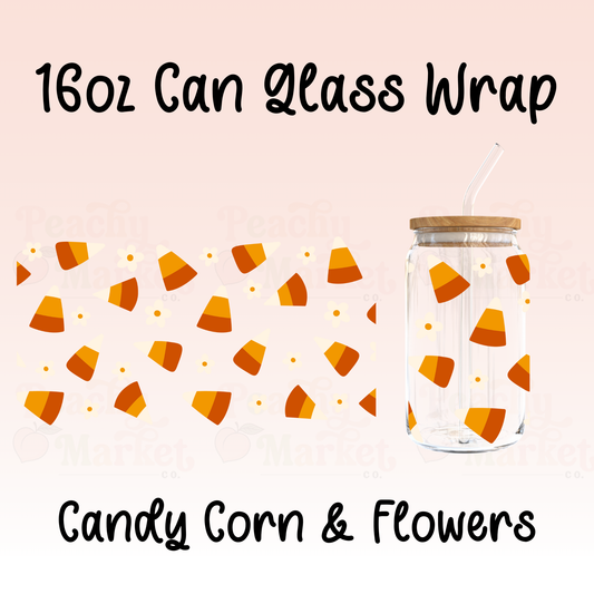 Candy Corn and Flowers 16oz Can Glass Wrap Vinyl