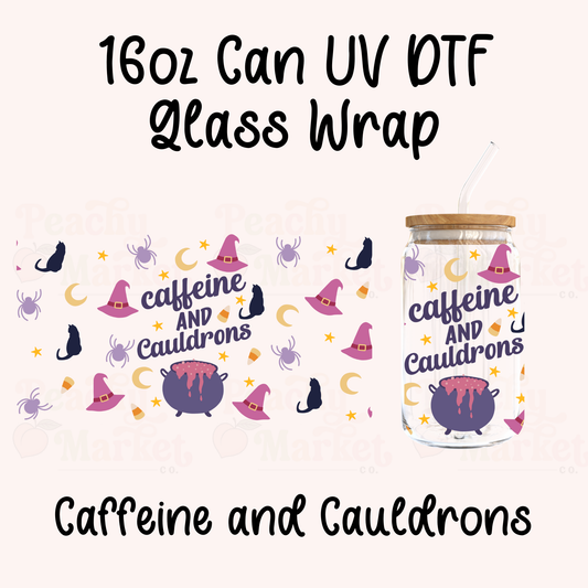 Caffeine and Cauldrons 16oz Can Glass Wrap UV DTF