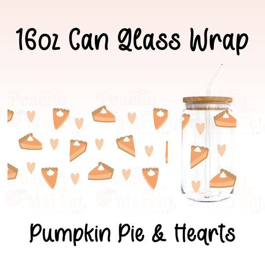 Pumpkin Pie and Hearts 16oz Can Glass Wrap Vinyl