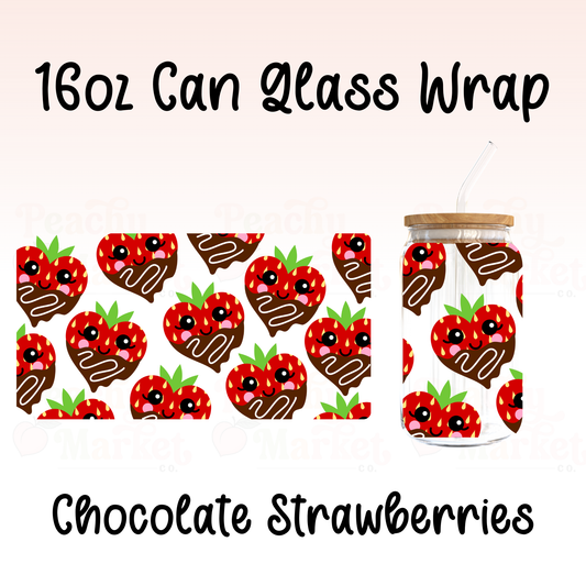 Chocolate Strawberries 16oz Can Glass Wrap Vinyl