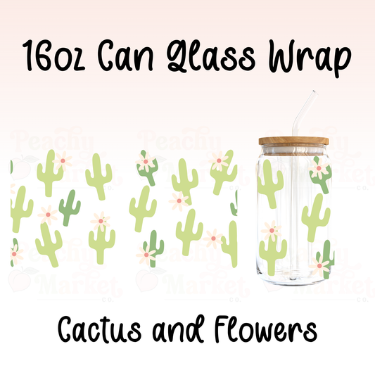 Cactus and Flowers 16oz Can Glass Wrap Vinyl