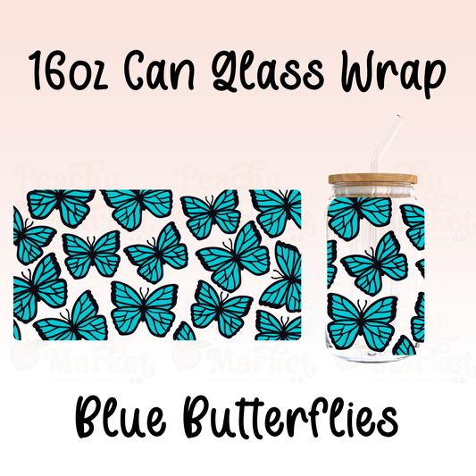 Blue Butterflies 16oz Can Glass Wrap Vinyl