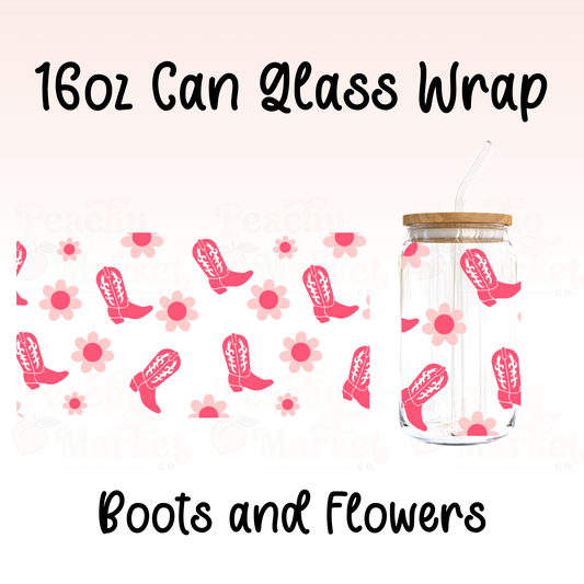 Boots and Flowers 16oz Can Glass Wrap Vinyl