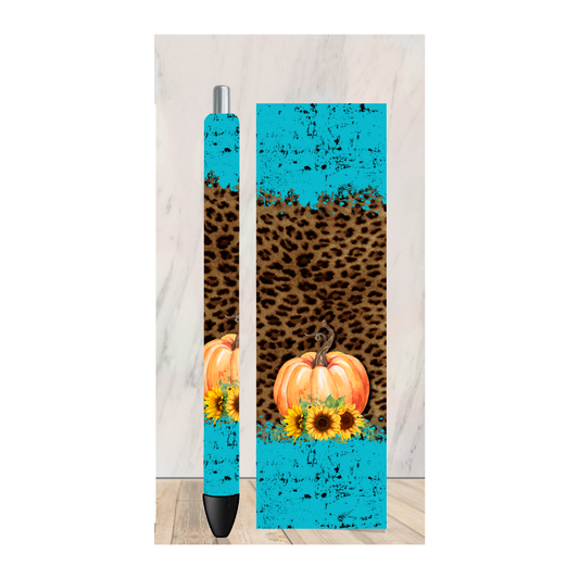 Teal and Cheetah Pumpkin Pen Wrap