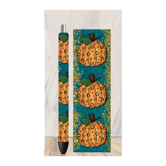 Cheetah Pumpkin Teal Pen Wrap