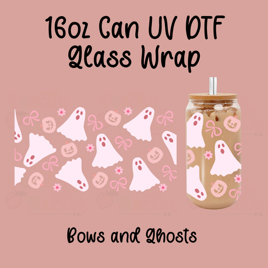 Bows and Ghosts 16oz Can Glass Wrap UV DTF