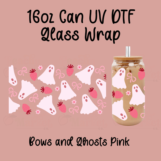Bows and Ghosts and Strawberries 16oz Can Glass Wrap UV DTF