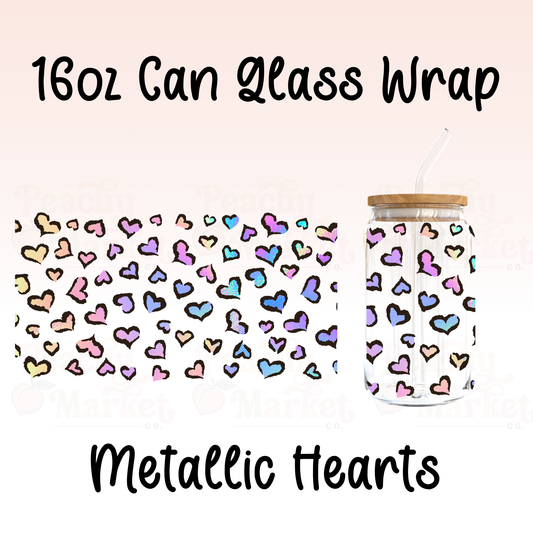 Metallic Hearts 16oz Can Glass Wrap Vinyl