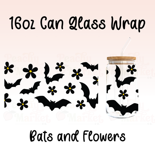 Bats and Flowers 16oz Can Glass Wrap Vinyl
