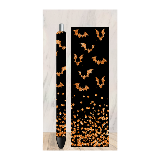 Orange Glitter Bats Pen Wrap